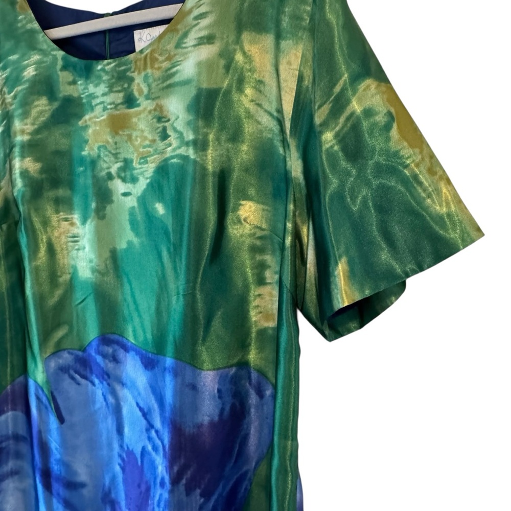 K. Jordan Maxi Coat & Dress Avant Garde Blue Green Floral Satin Set 16W - Picture 6 of 14